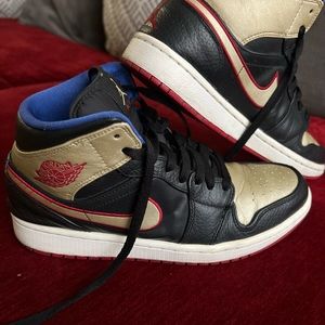 Authentic Nike Air Jordan 1 - ‘Black/Gold Red’ and blue trim
